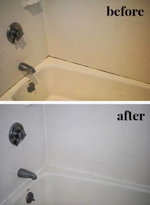 Before and after cleaned bathtubs using ROG products.