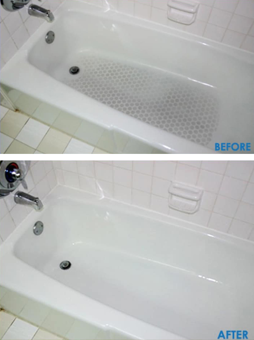Bathtub before and after ROG3 cleaner