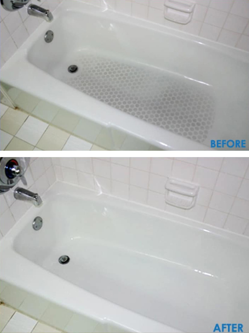 Customer-submitted bathtub before and after using ROG3